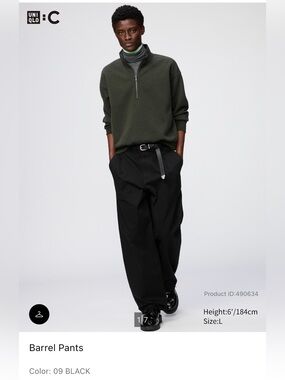 Uniqlo Black Cotton Barrel Pants (Unisex)